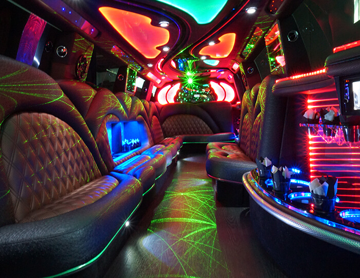Limo interior with colorful LED lights